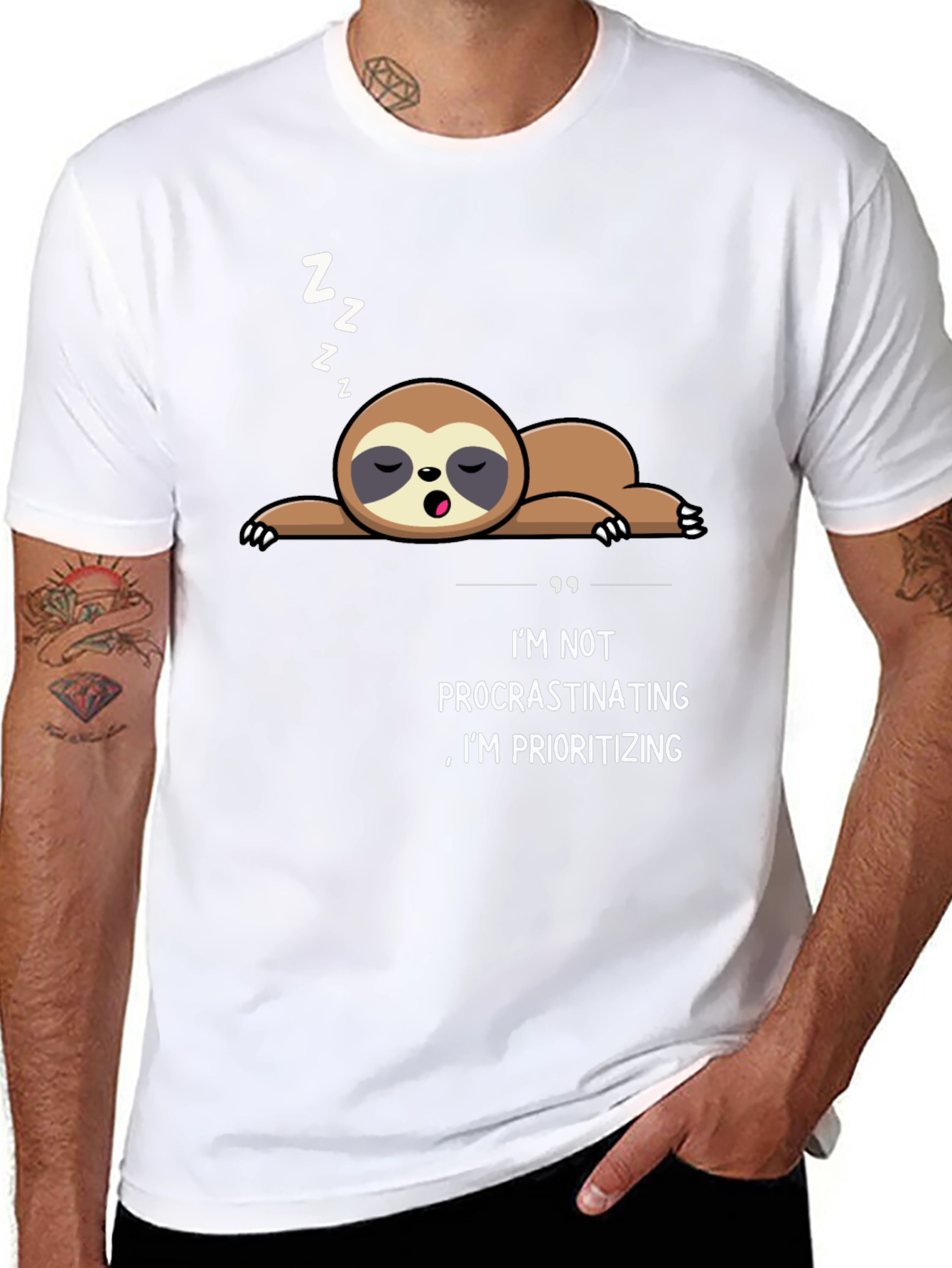 Funny Sloth Procrastinating Prioritizing Black T-Shirt