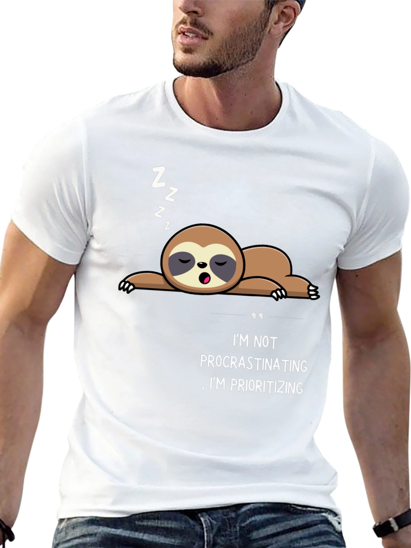 Funny Sloth Procrastinating Prioritizing Black T-Shirt