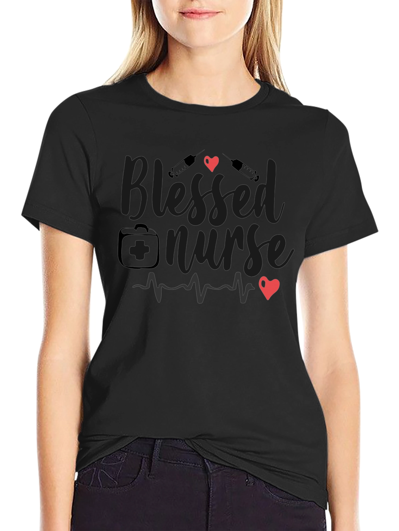 Blessed Nurse Black T-Shirt Medical Profession