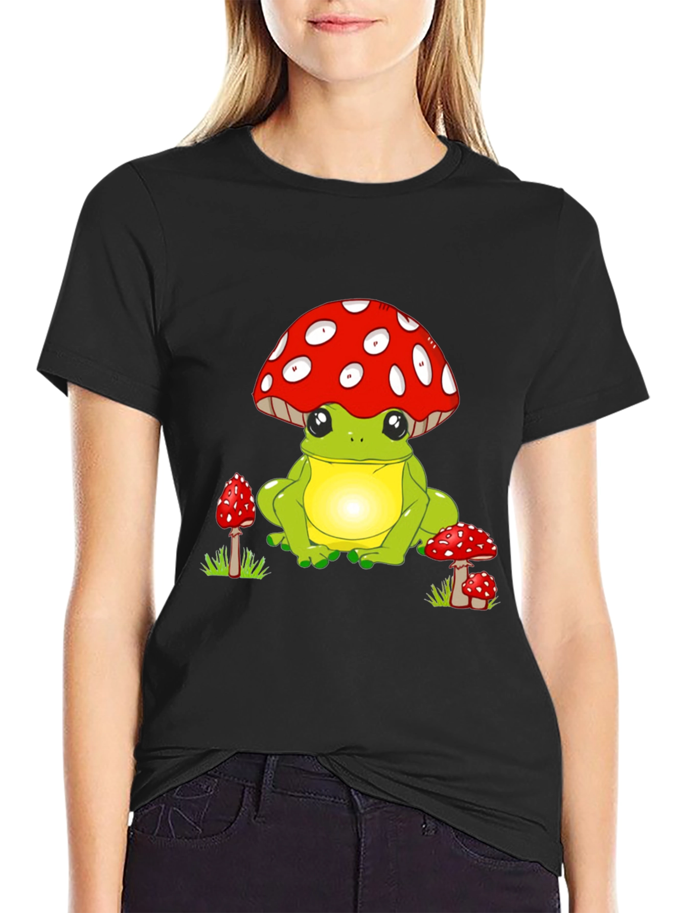 Frog on Mushroom T-Shirt - Cute Cartoon Design