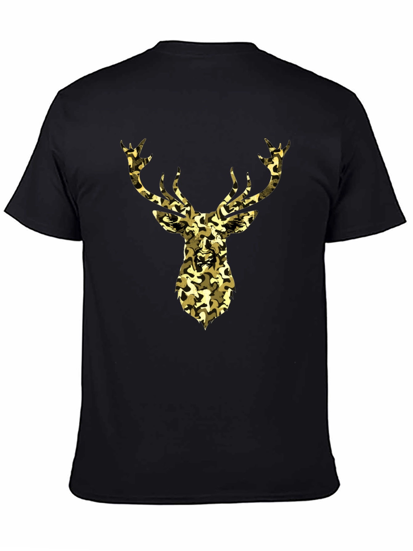 Camo Deer Graphic Tee - Black Cotton Casual Shirt