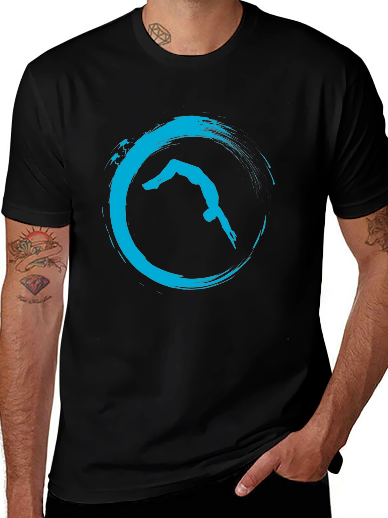 Diver Graphic Tee - Black T-Shirt with Blue Diving Design