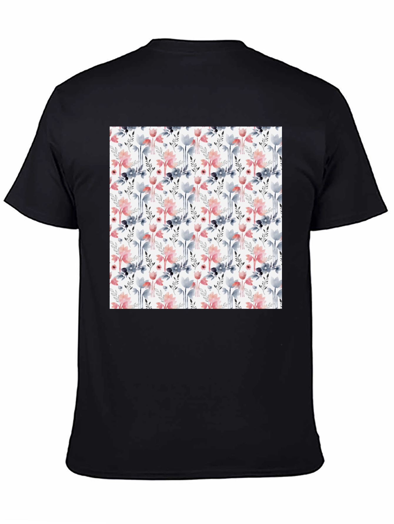 Floral Patterned Mens T-Shirt - Black Casual Tee