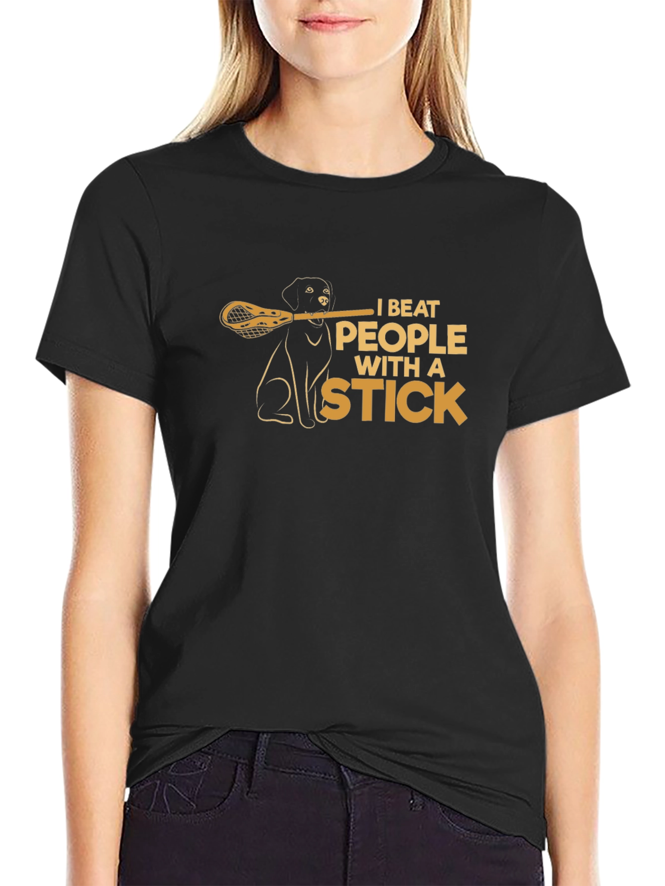 I Beat People With A Stick T-Shirt - Lacrosse Dog Graphic Tee