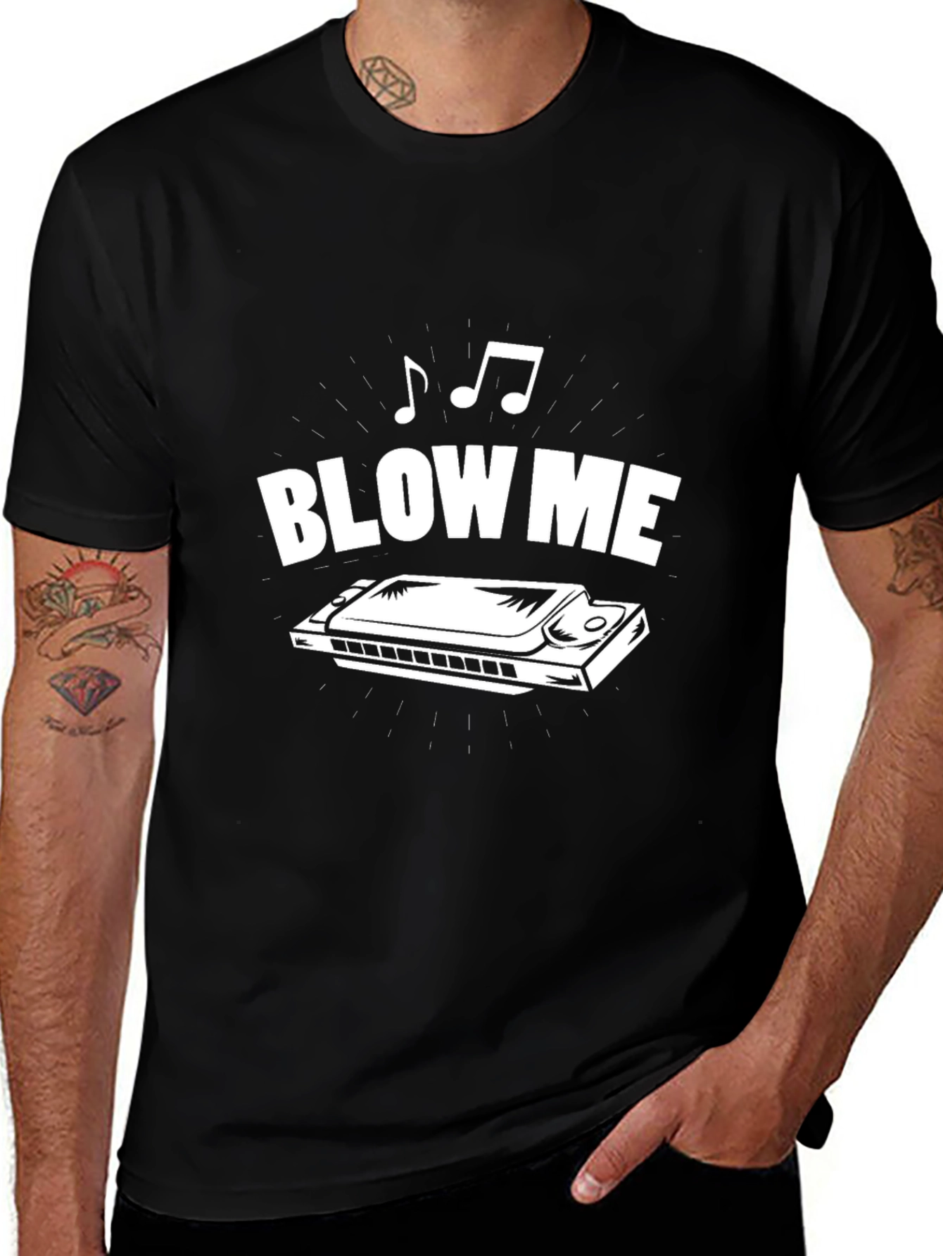 Blow Me Harmonica Graphic Tee - Black
