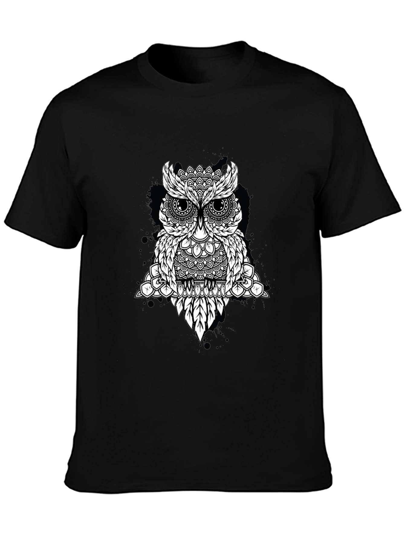 Geometric Owl Graphic Black T-Shirt