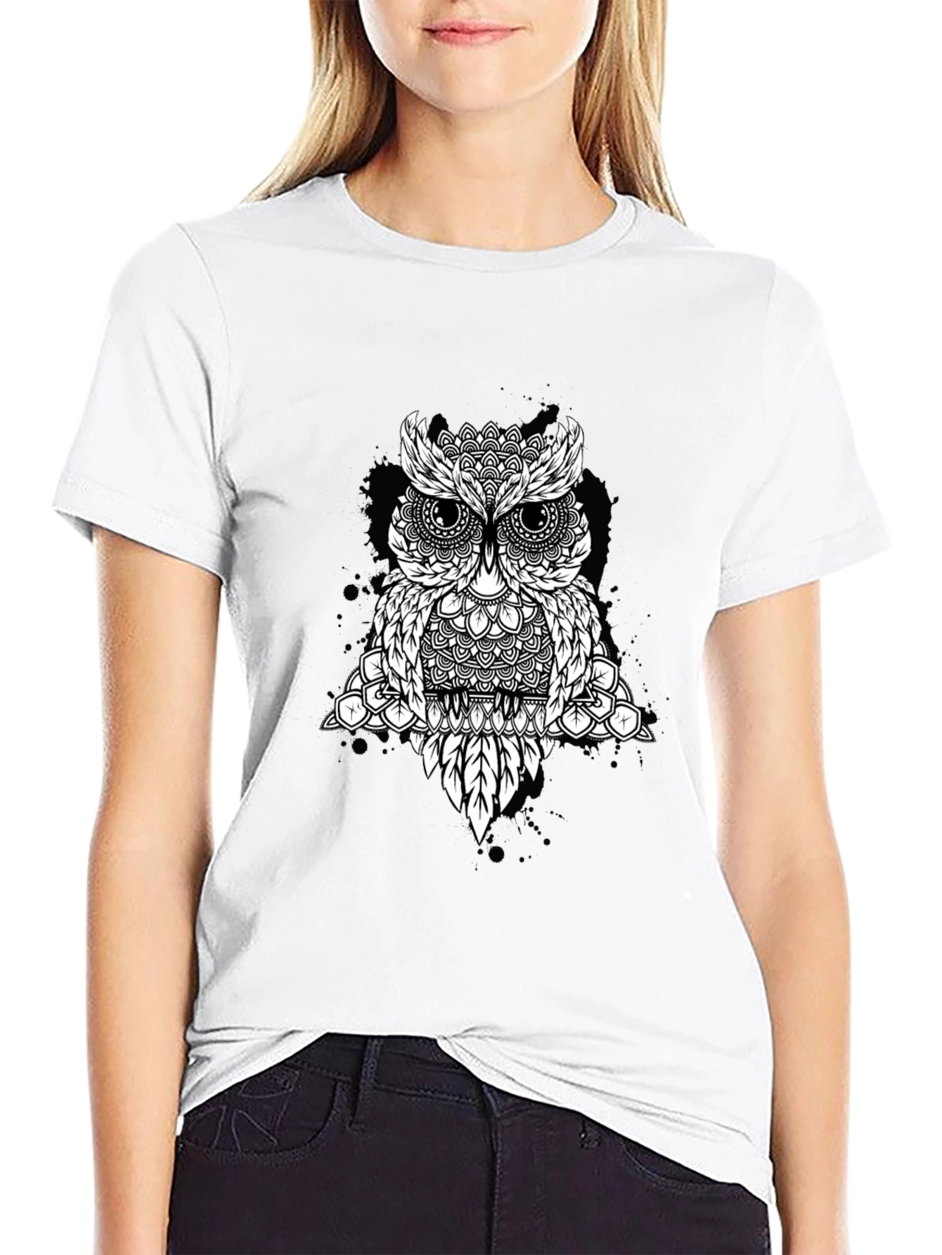 Geometric Owl Graphic Black T-Shirt