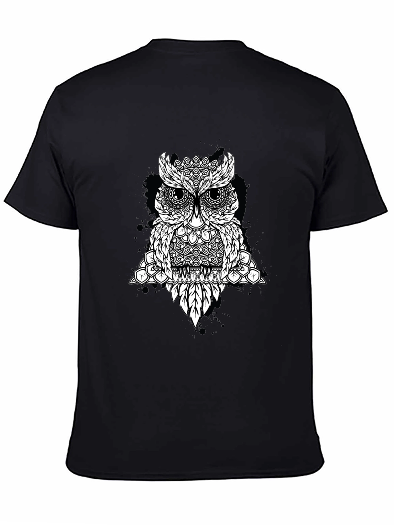 Geometric Owl Graphic Black T-Shirt