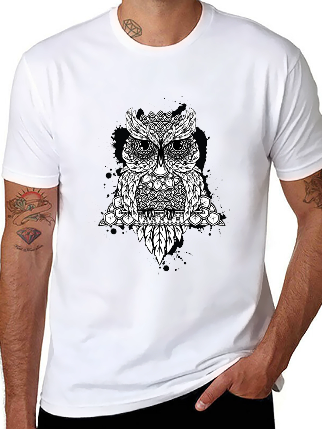 Geometric Owl Graphic Black T-Shirt