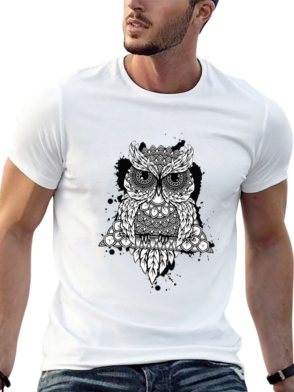 Geometric Owl Graphic Black T-Shirt