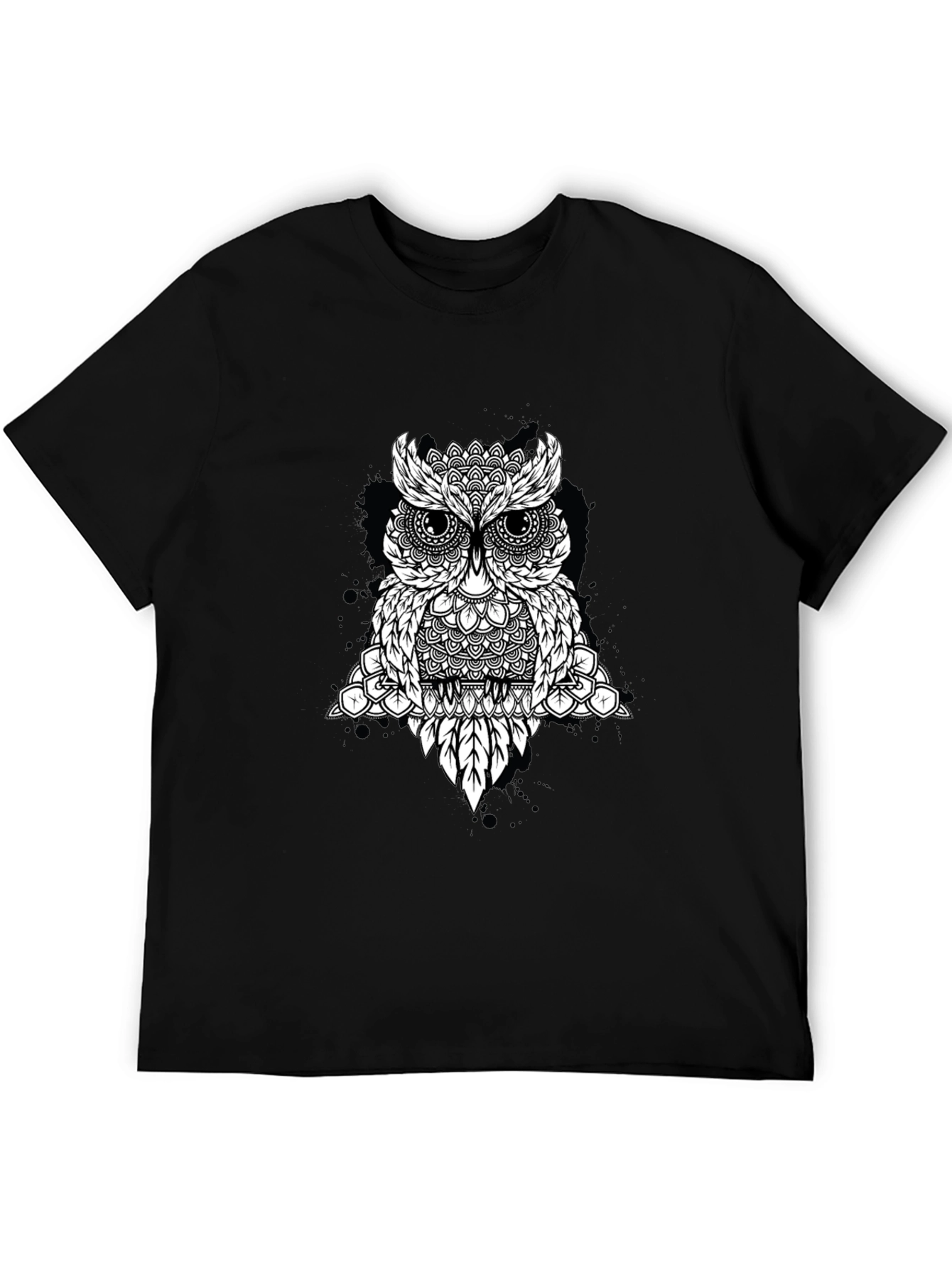 Geometric Owl Graphic Black T-Shirt