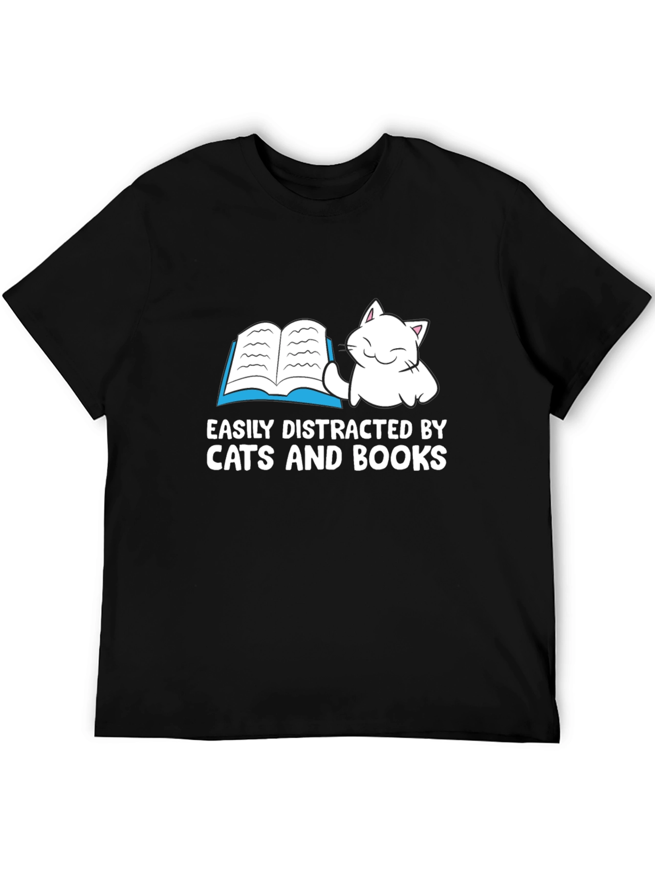 Cat and Book Lover T-Shirt - Easily Distracted Funny Tee