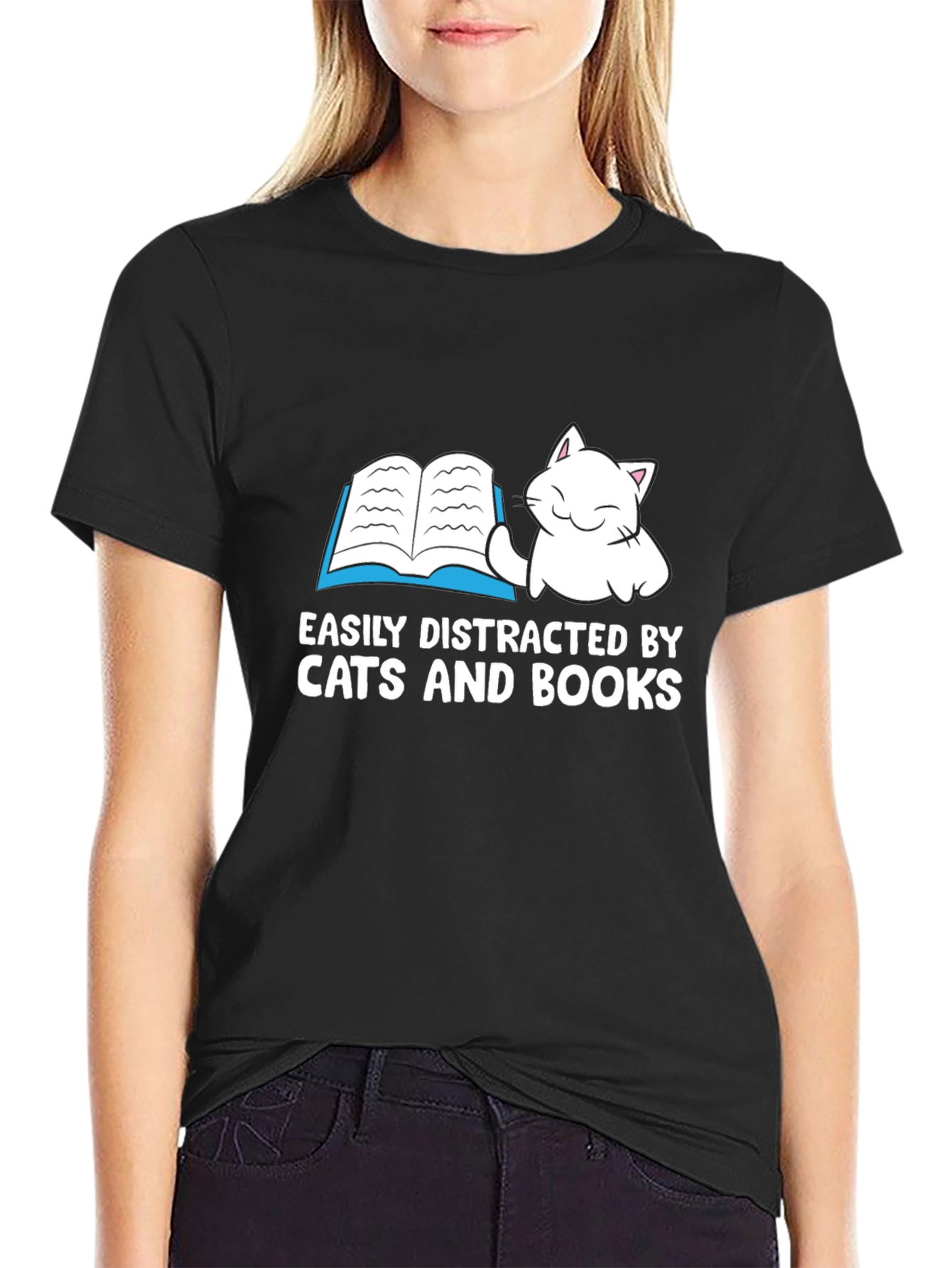 Cat and Book Lover T-Shirt - Easily Distracted Funny Tee