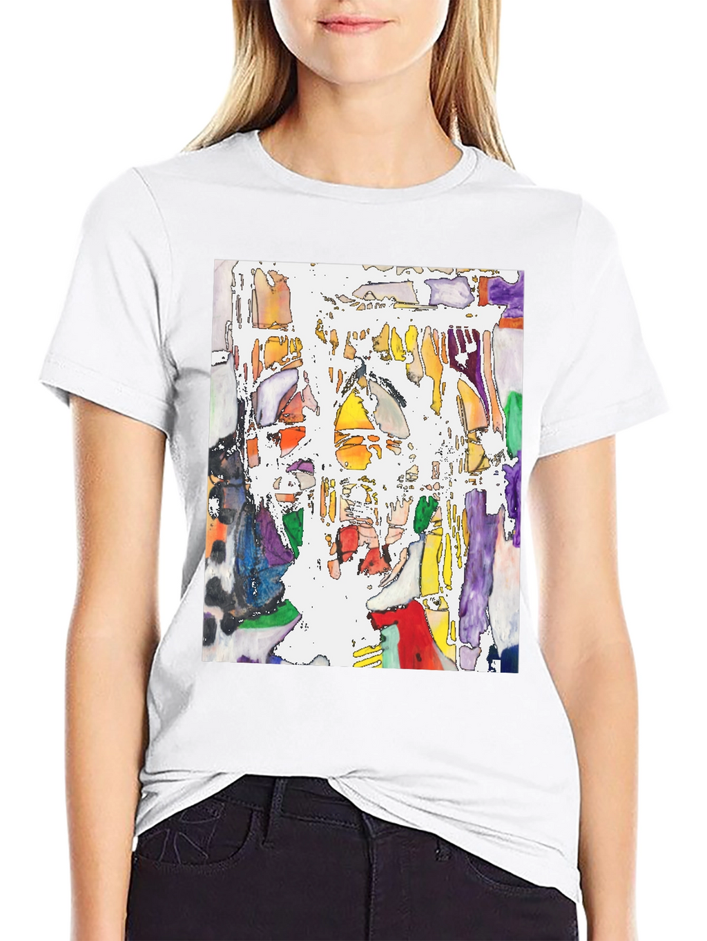 Abstract Art Print Black Crew Neck T-Shirt