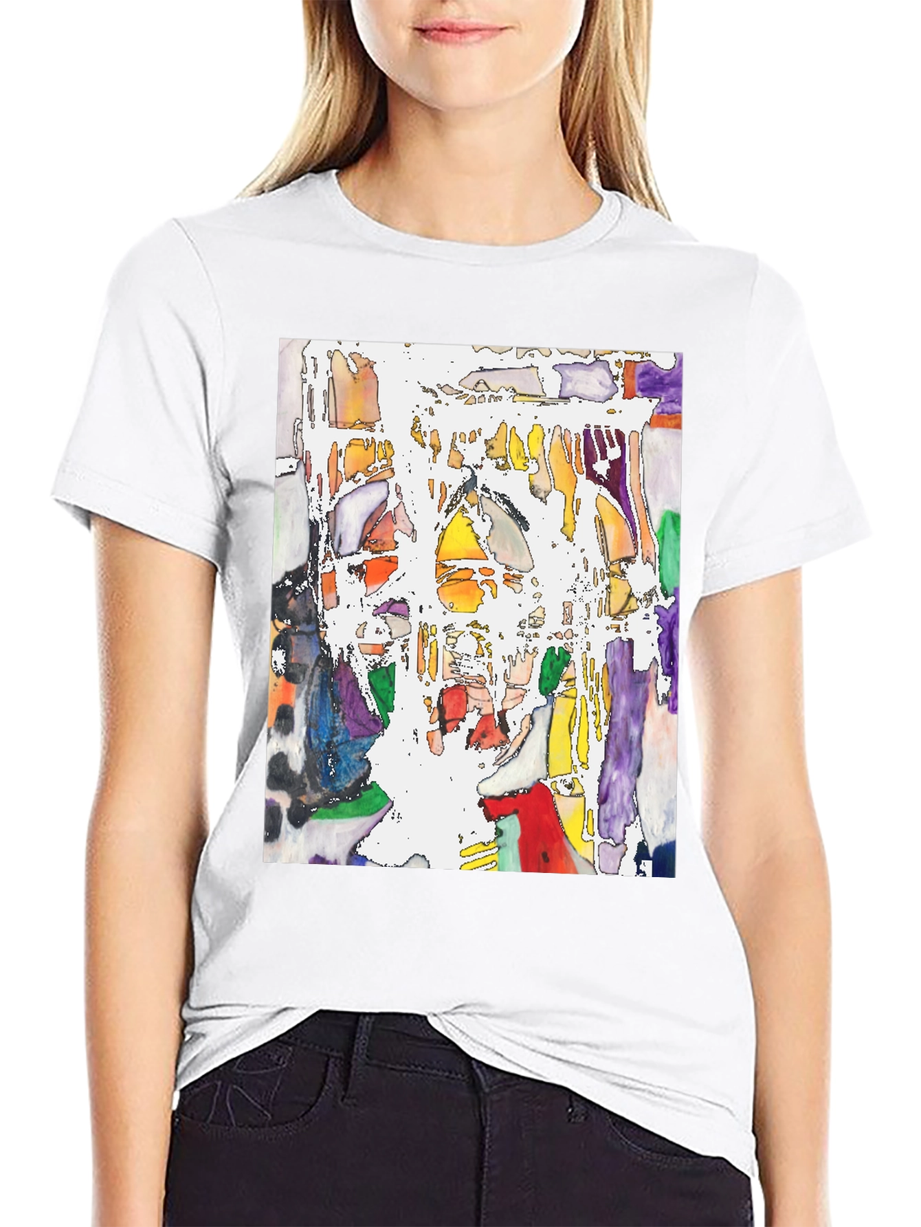 Abstract Art Print Black Crew Neck T-Shirt