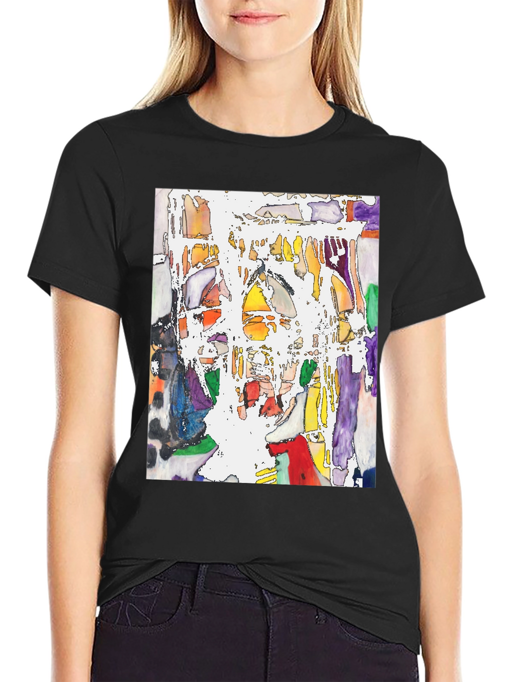 Abstract Art Print Black Crew Neck T-Shirt
