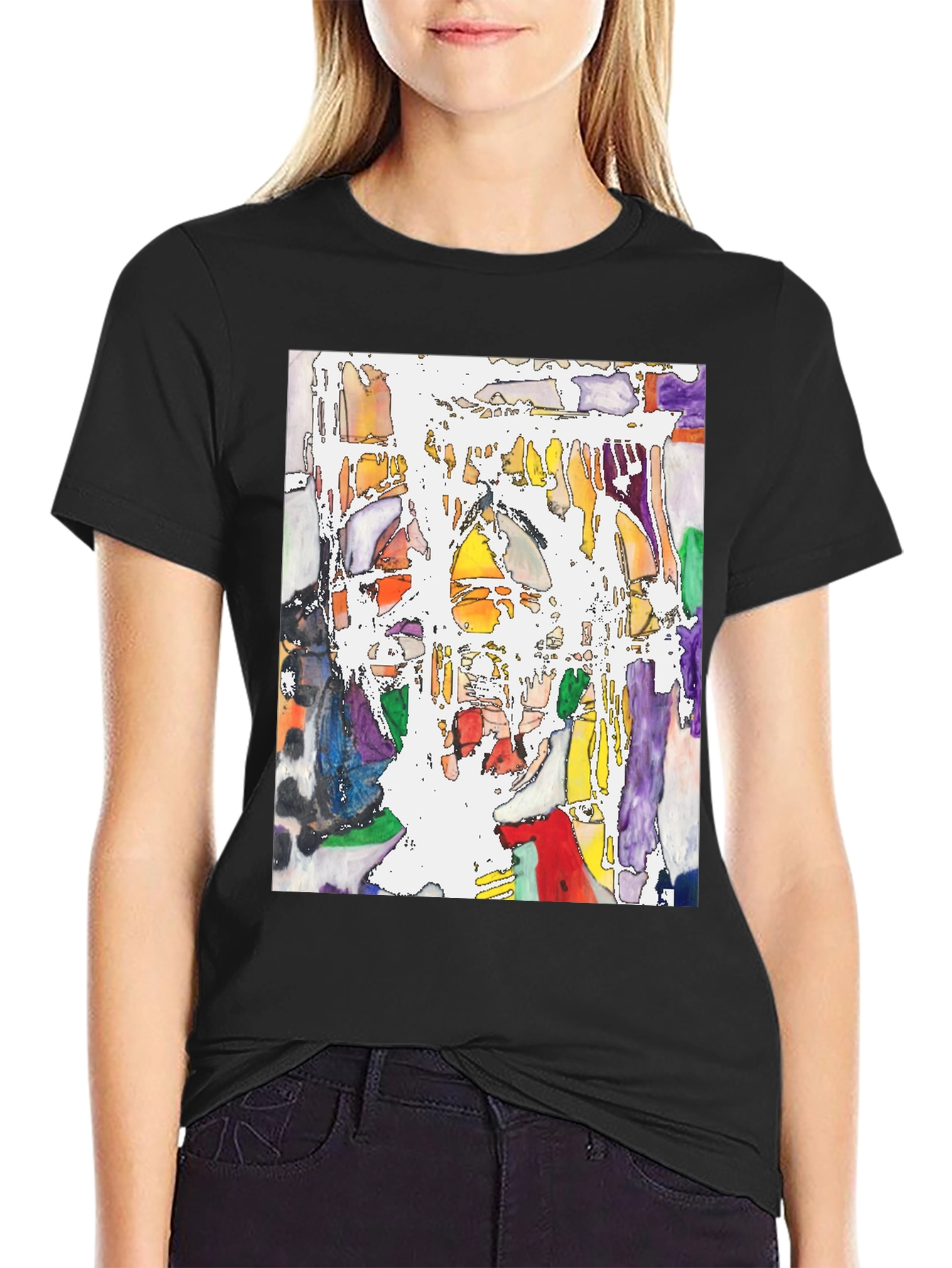 Abstract Art Print Black Crew Neck T-Shirt