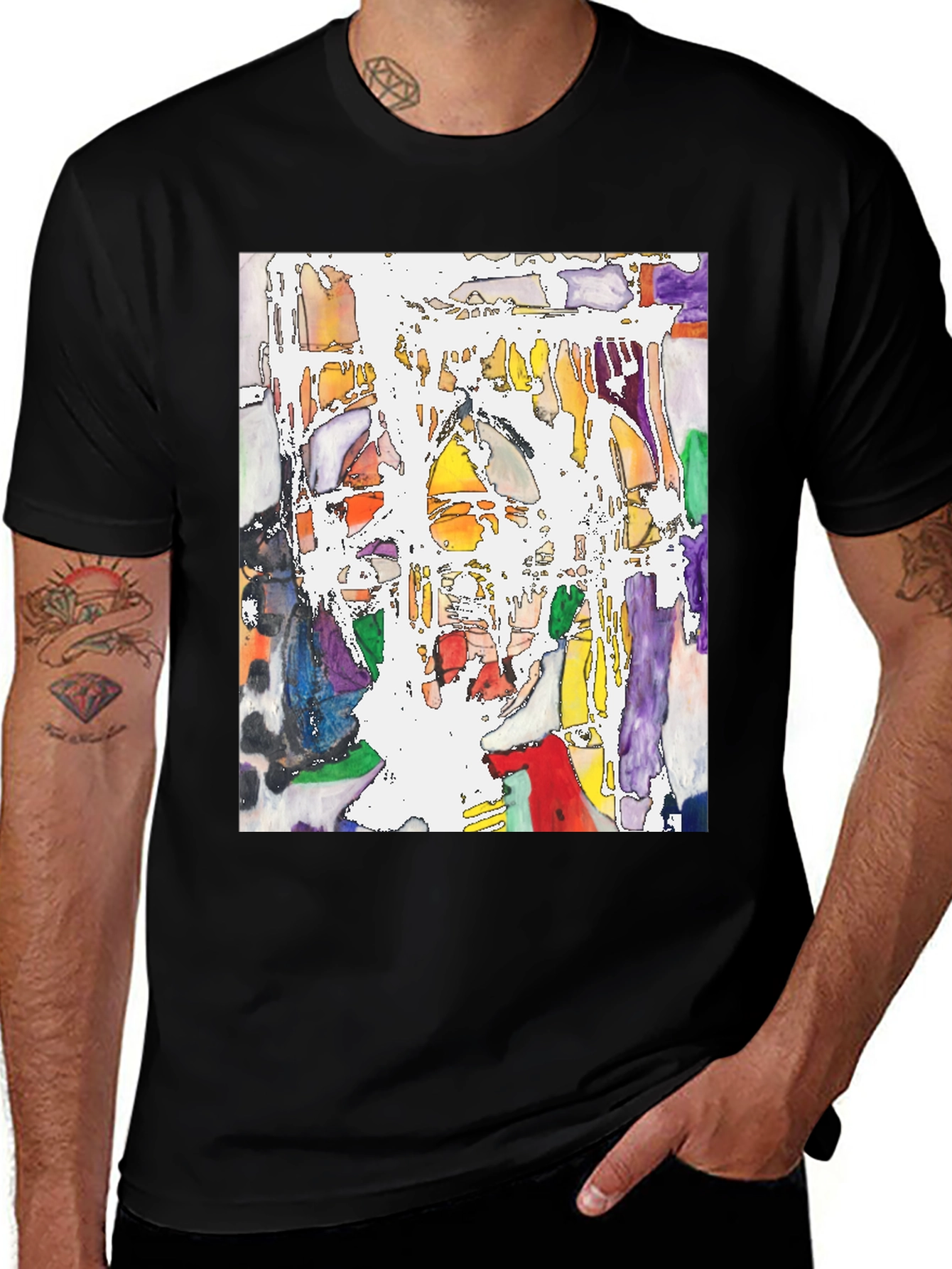 Abstract Art Print Black Crew Neck T-Shirt