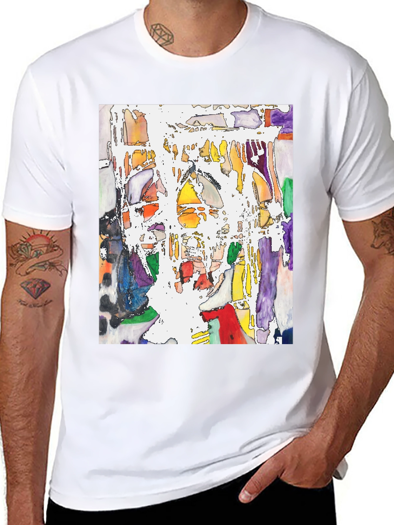 Abstract Art Print Black Crew Neck T-Shirt