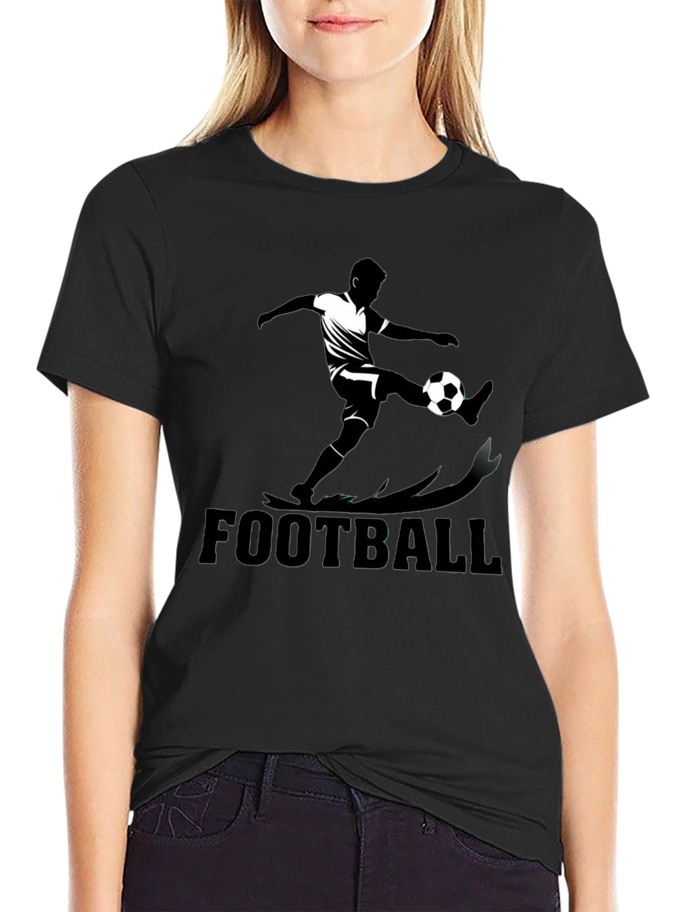 Football Graphic Tee - Black Cotton Blend