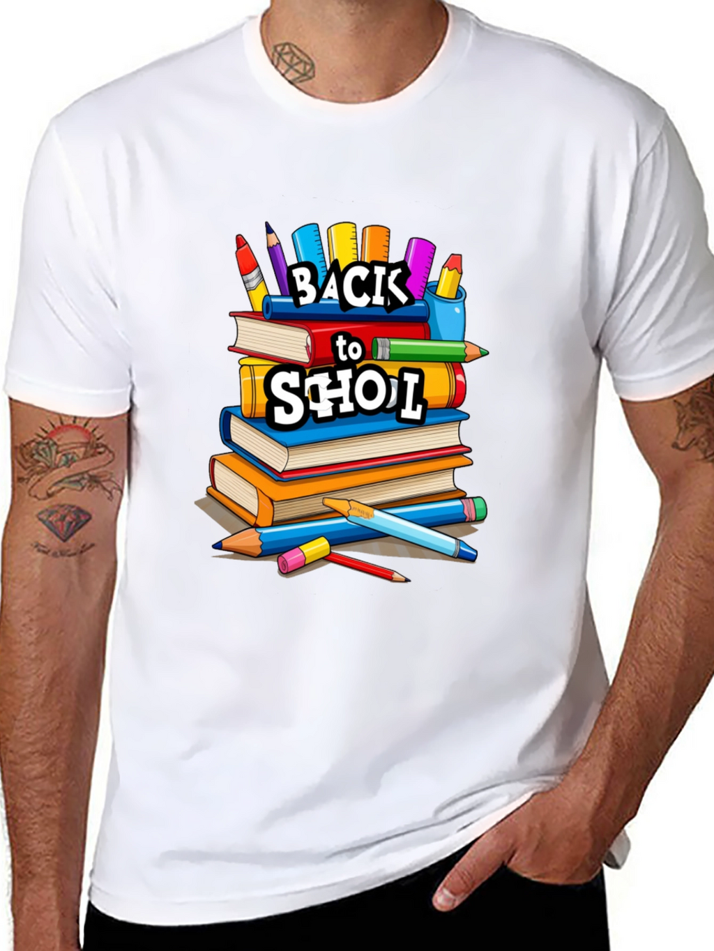 Back to School Stacked Books Black T-Shirt