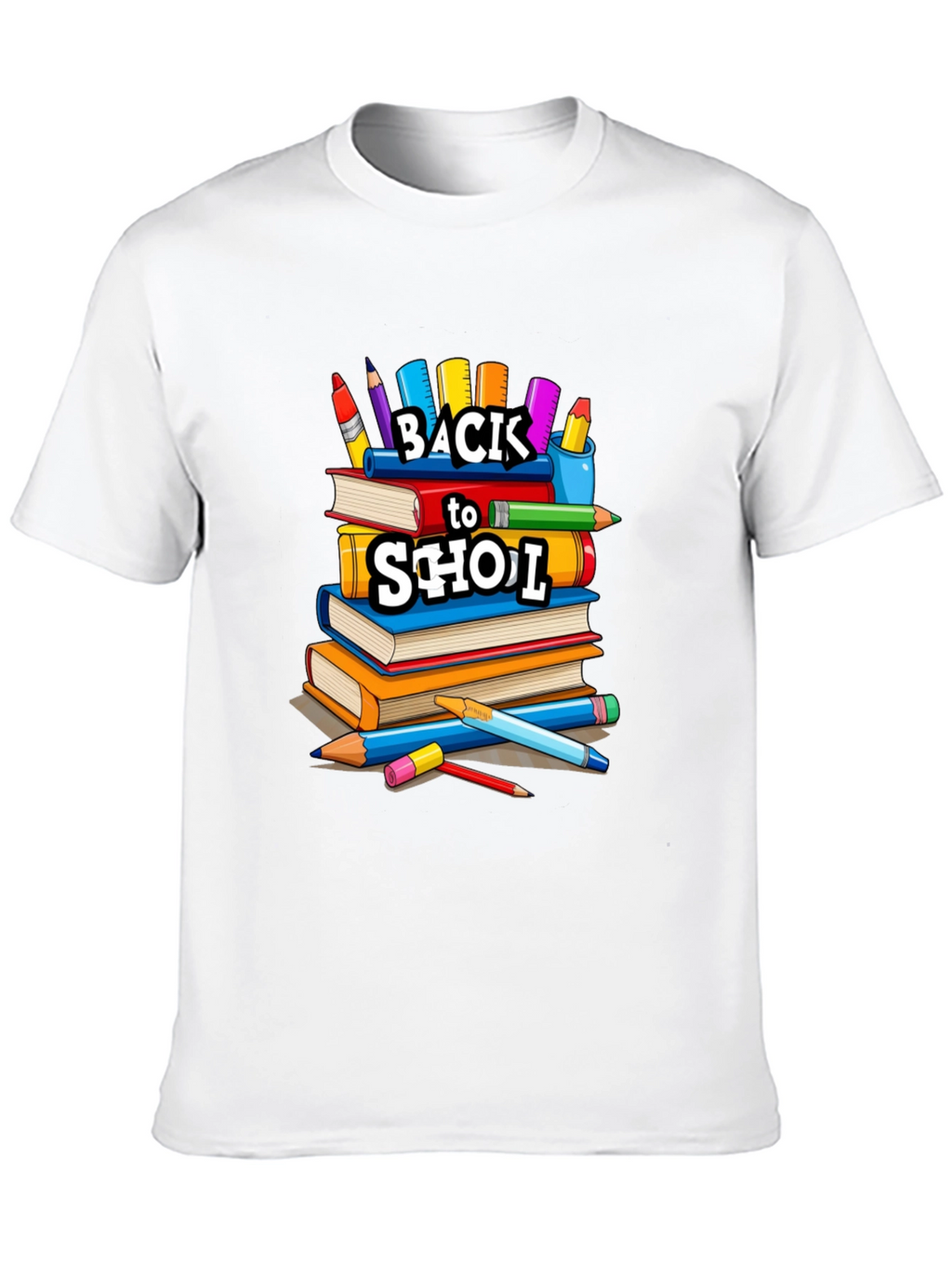 Back to School Stacked Books Black T-Shirt