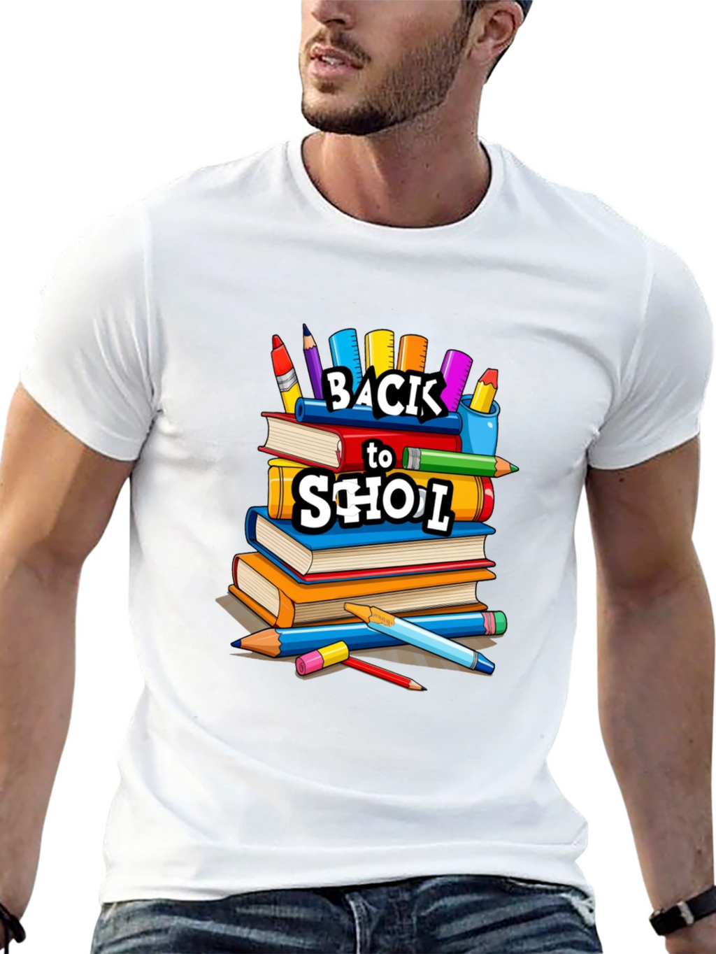 Back to School Stacked Books Black T-Shirt