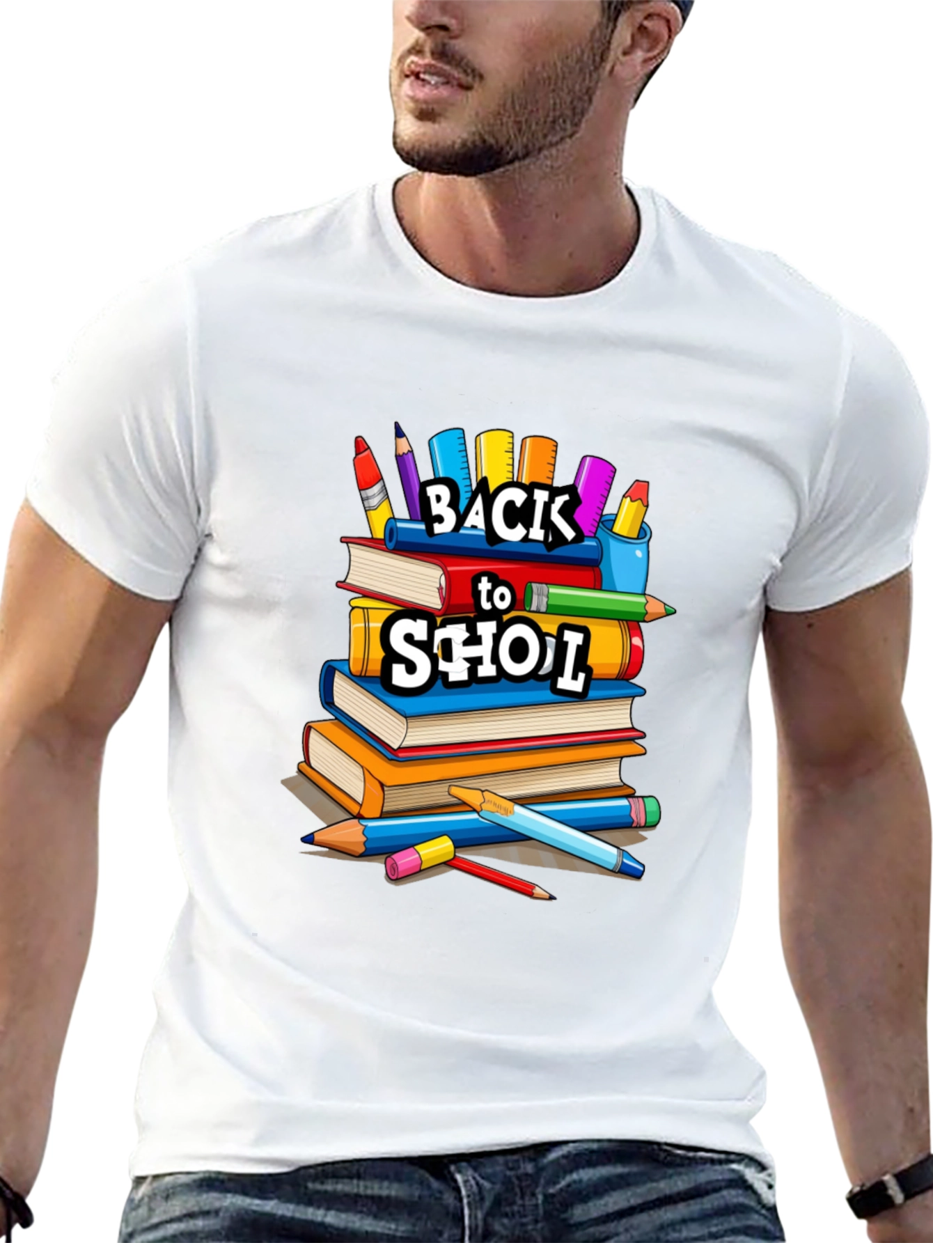 Back to School Stacked Books Black T-Shirt