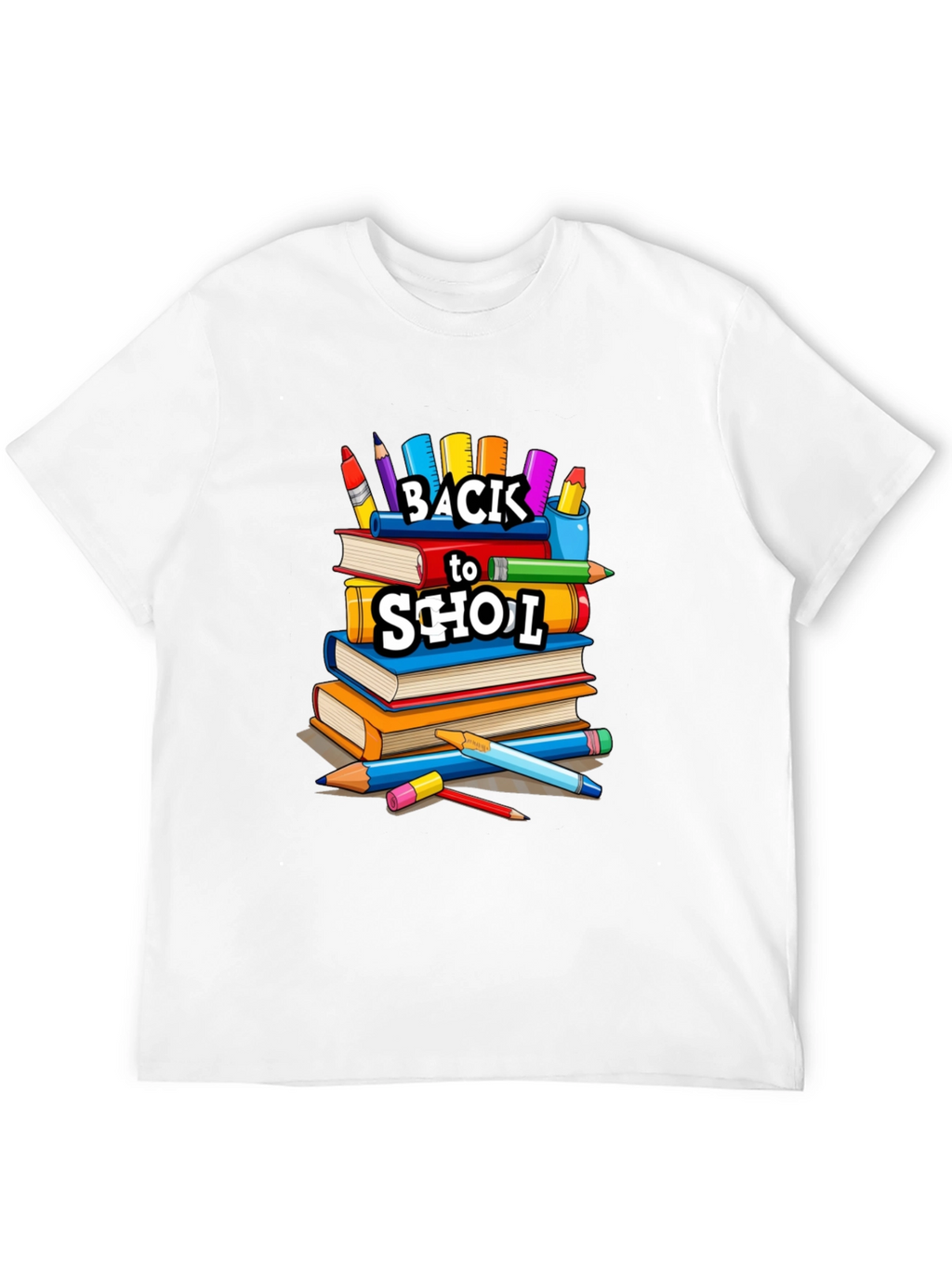 Back to School Stacked Books Black T-Shirt
