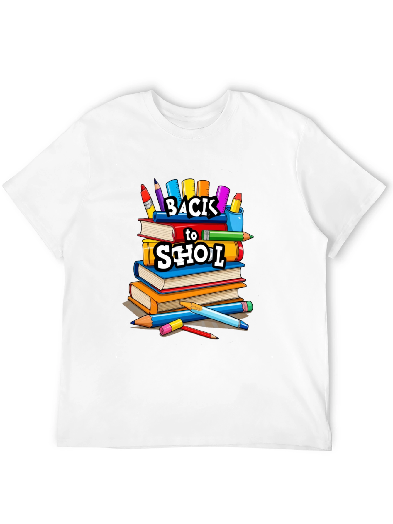 Back to School Stacked Books Black T-Shirt