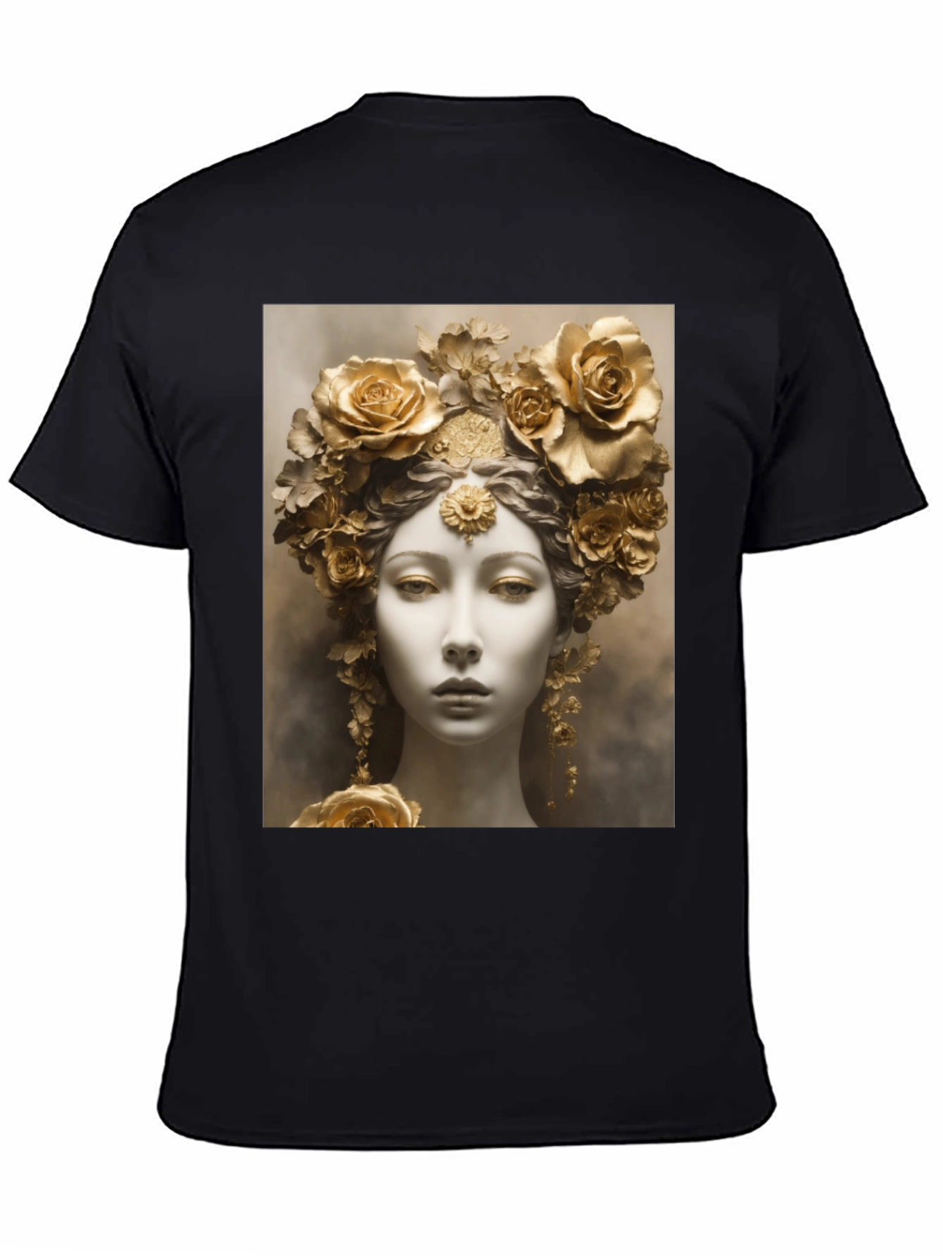 Floral Goddess Graphic Tee - Black Cotton Comfort