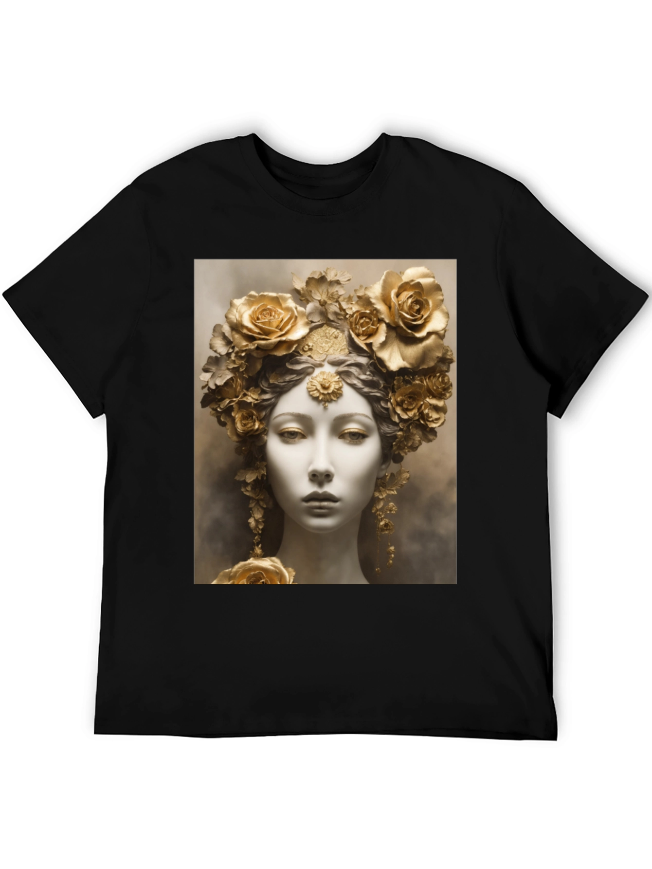 Floral Goddess Graphic Tee - Black Cotton Comfort