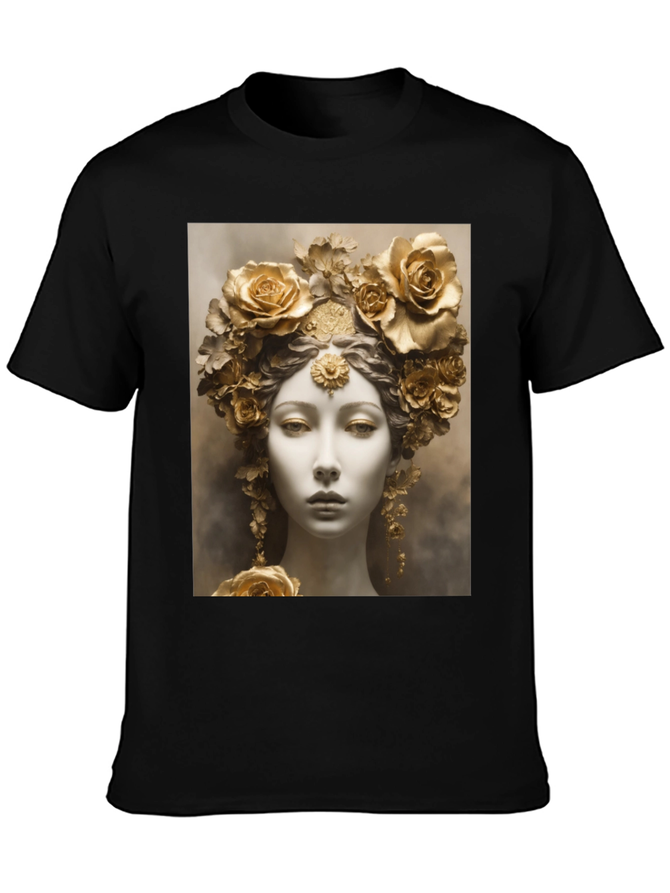 Floral Goddess Graphic Tee - Black Cotton Comfort