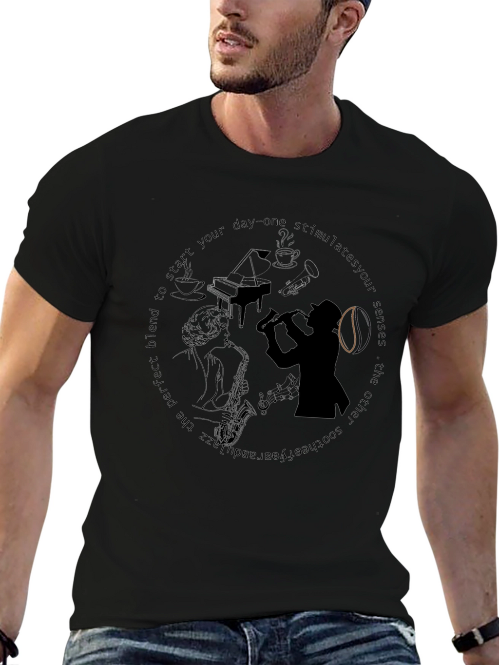 Black Jazz Musician Graphic T-Shirt