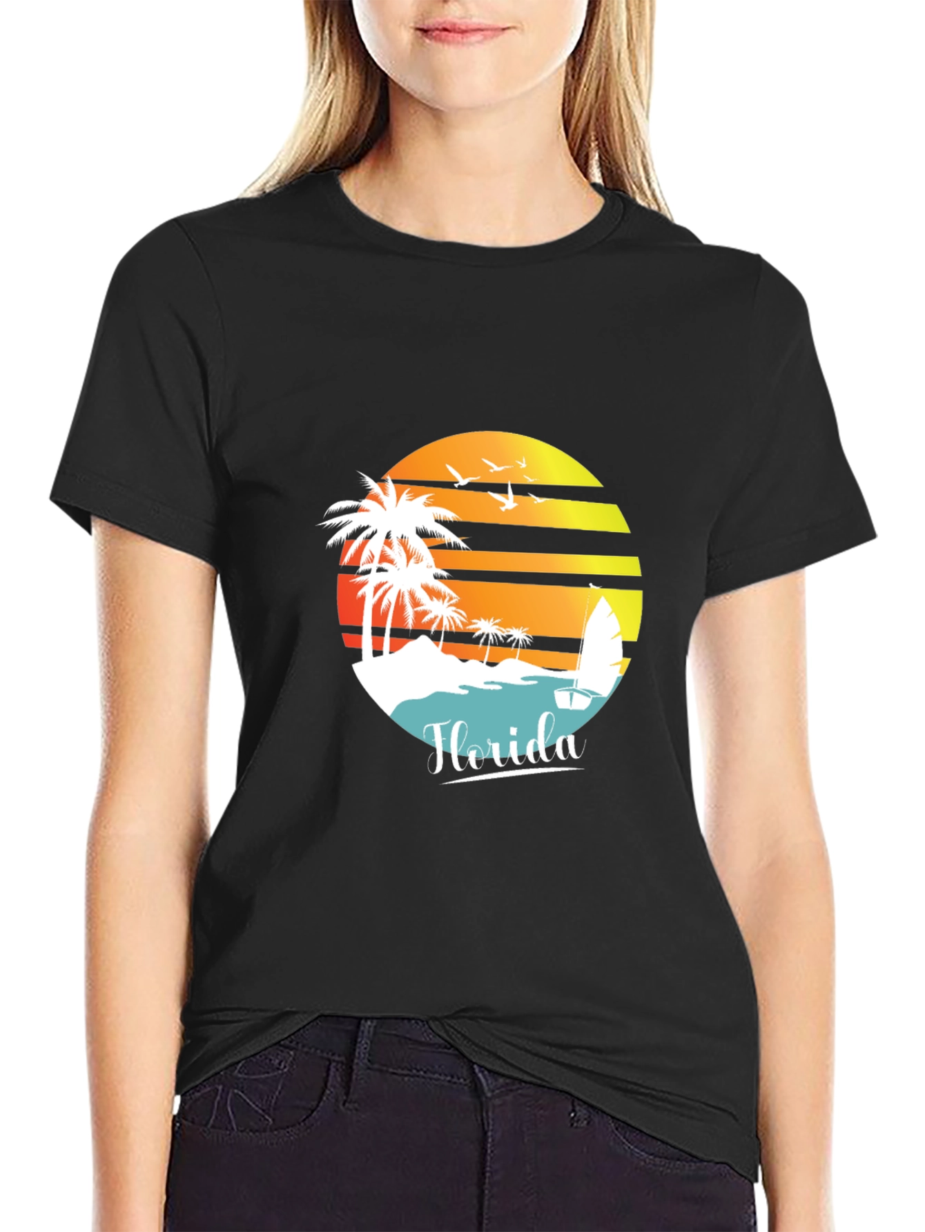 Florida Sunset T-Shirt - Tropical Beach Palm Tree Design