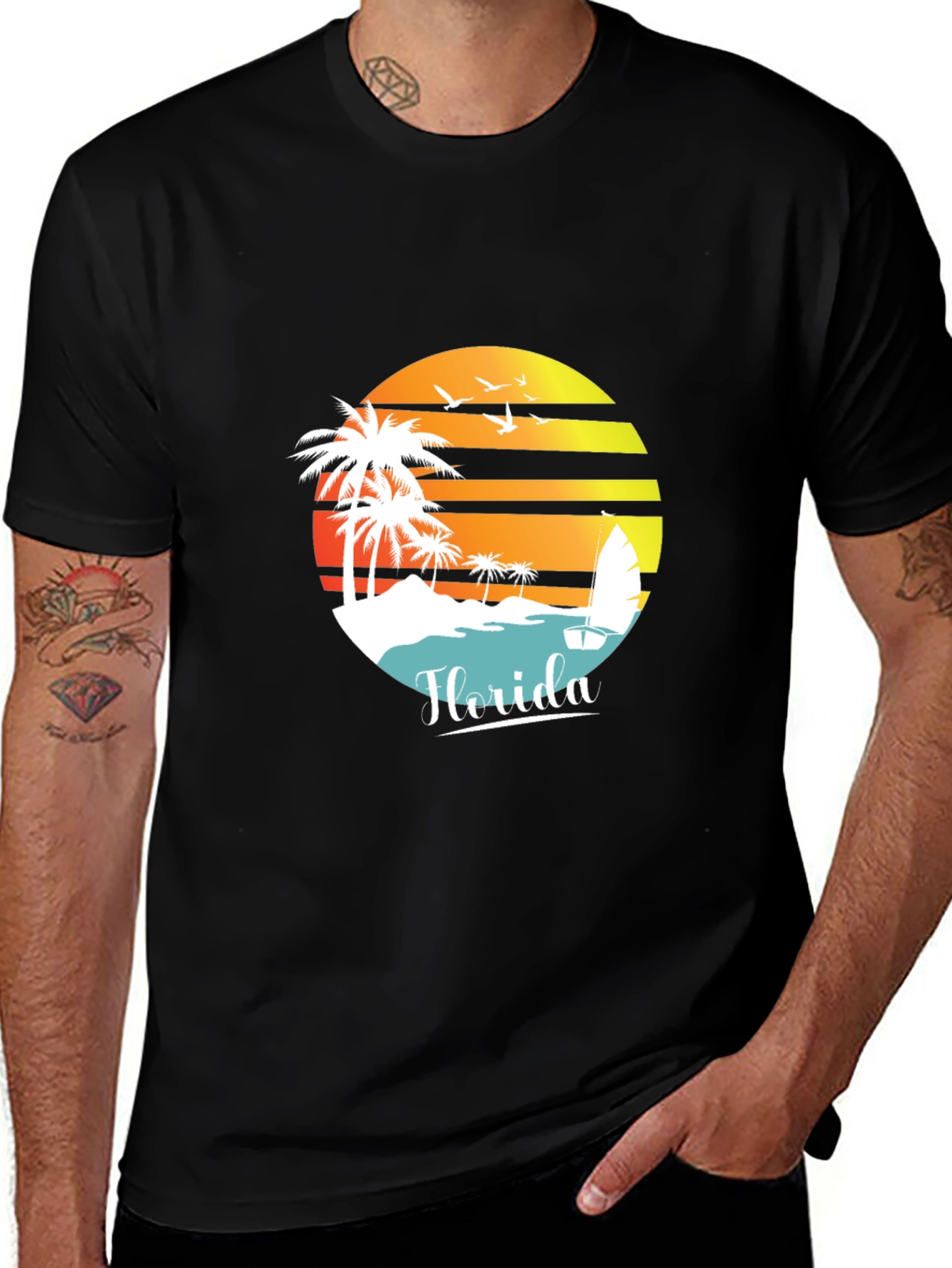 Florida Sunset T-Shirt - Tropical Beach Palm Tree Design