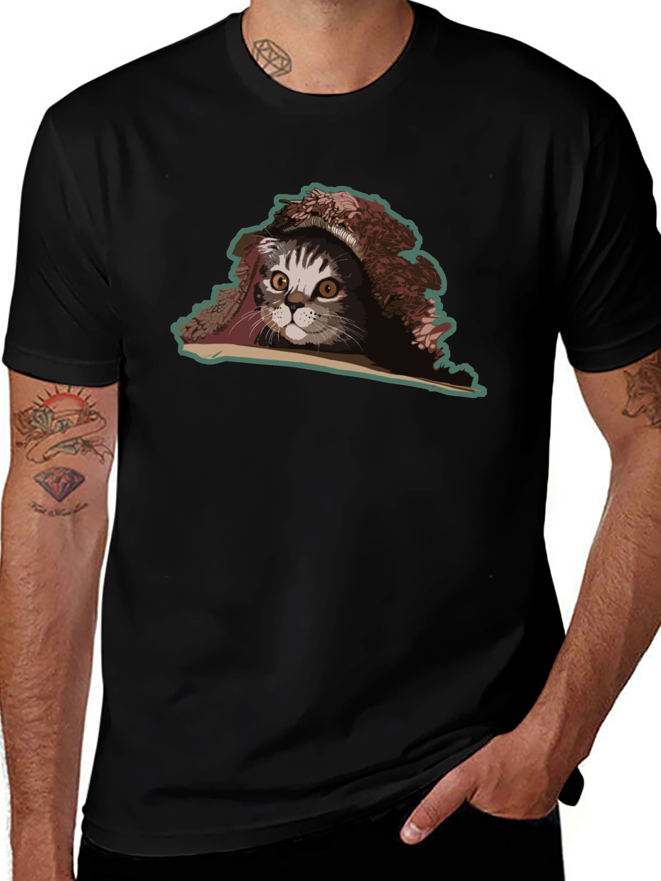Cat Under Blanket Graphic Tee - Unisex Black T-Shirt