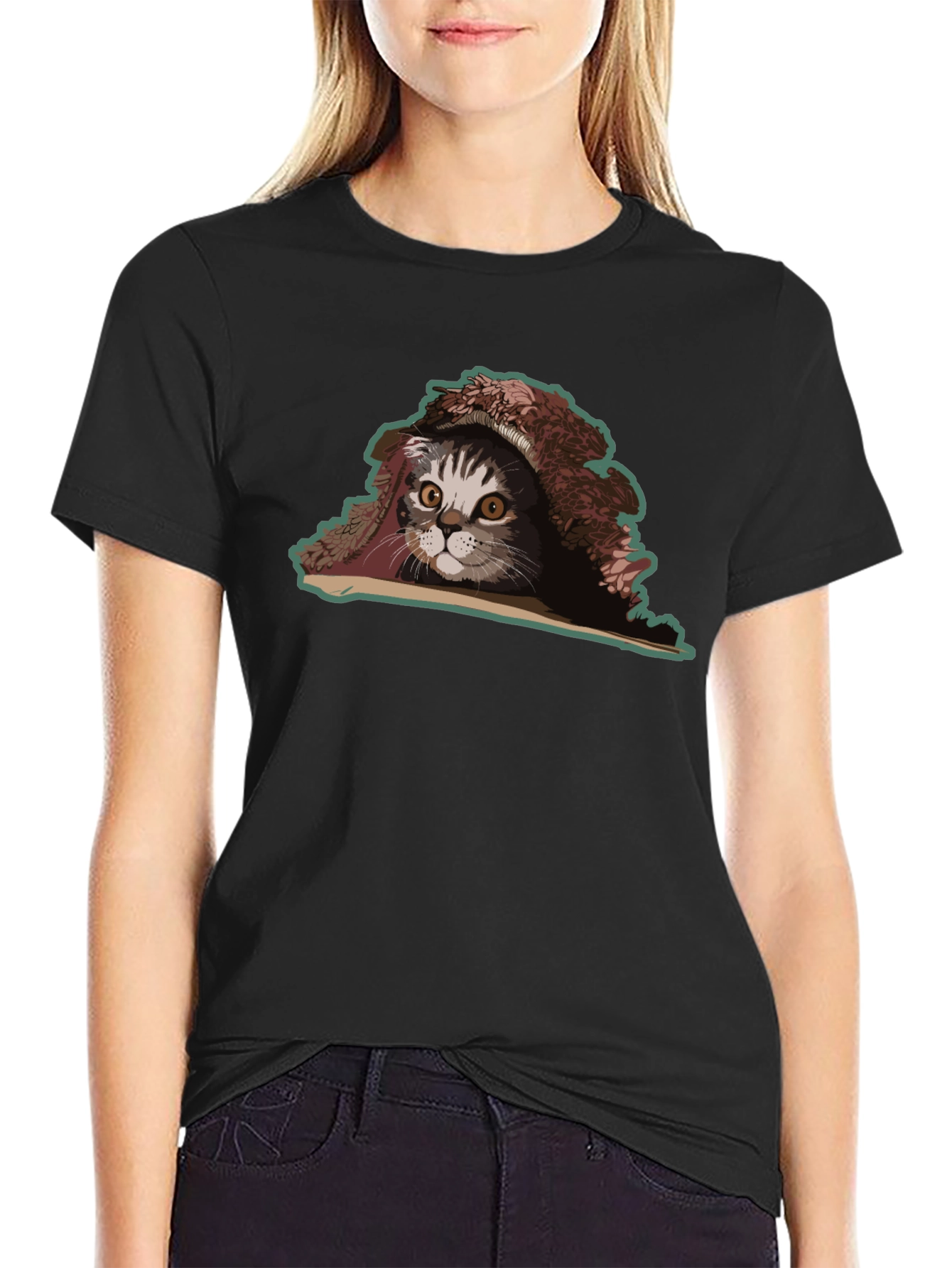 Cat Under Blanket Graphic Tee - Unisex Black T-Shirt