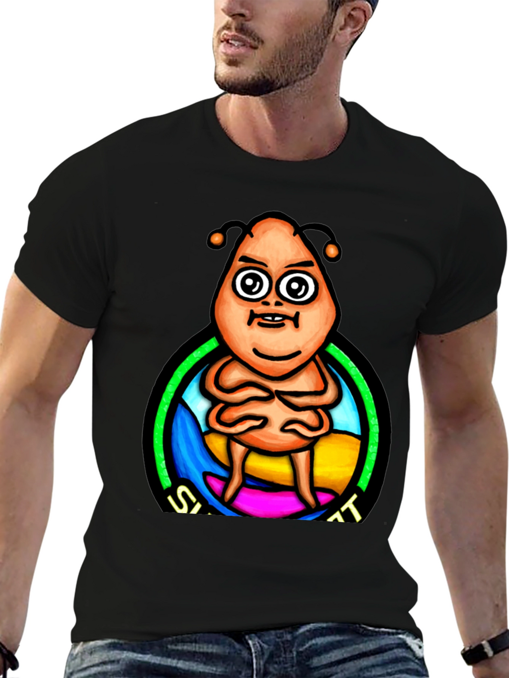 Cartoon Alien Graphic Print Black T-Shirt