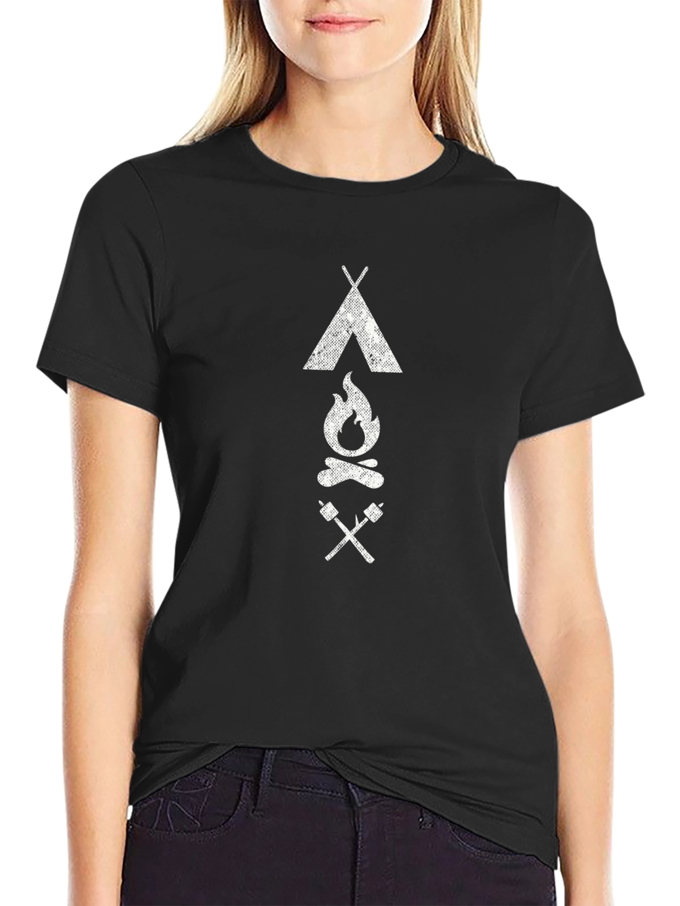 Camping Graphic Tee - Tent Fire Marshmallow Print