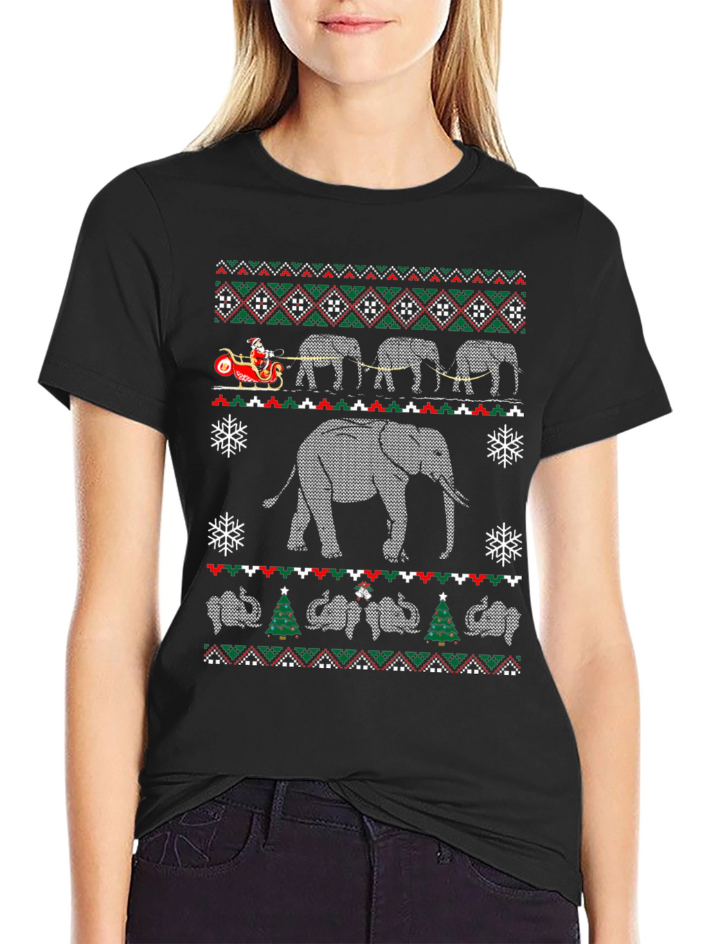 Elephant Christmas Pattern T-Shirt