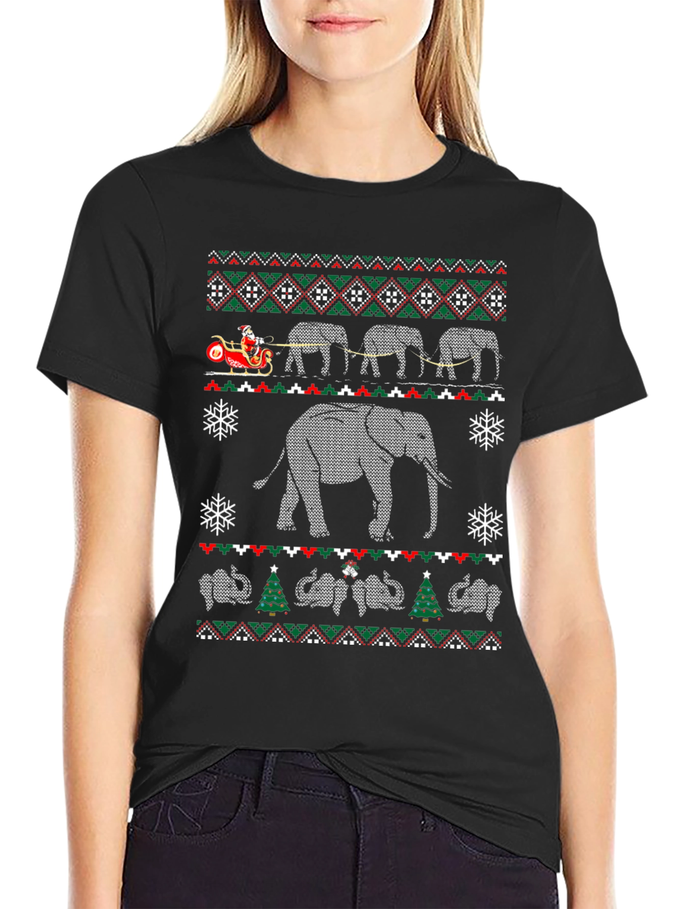 Elephant Christmas Pattern T-Shirt