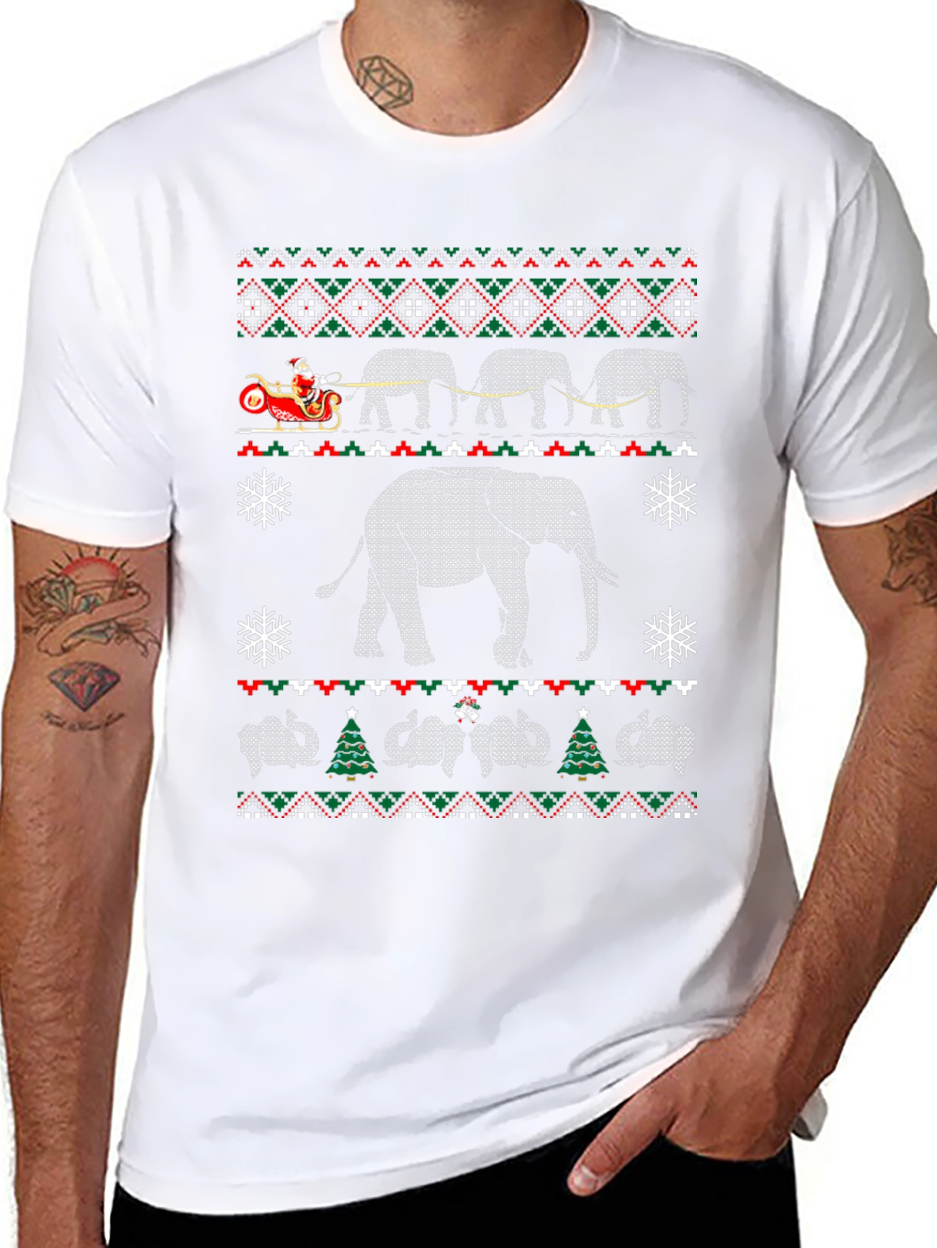 Elephant Christmas Pattern T-Shirt
