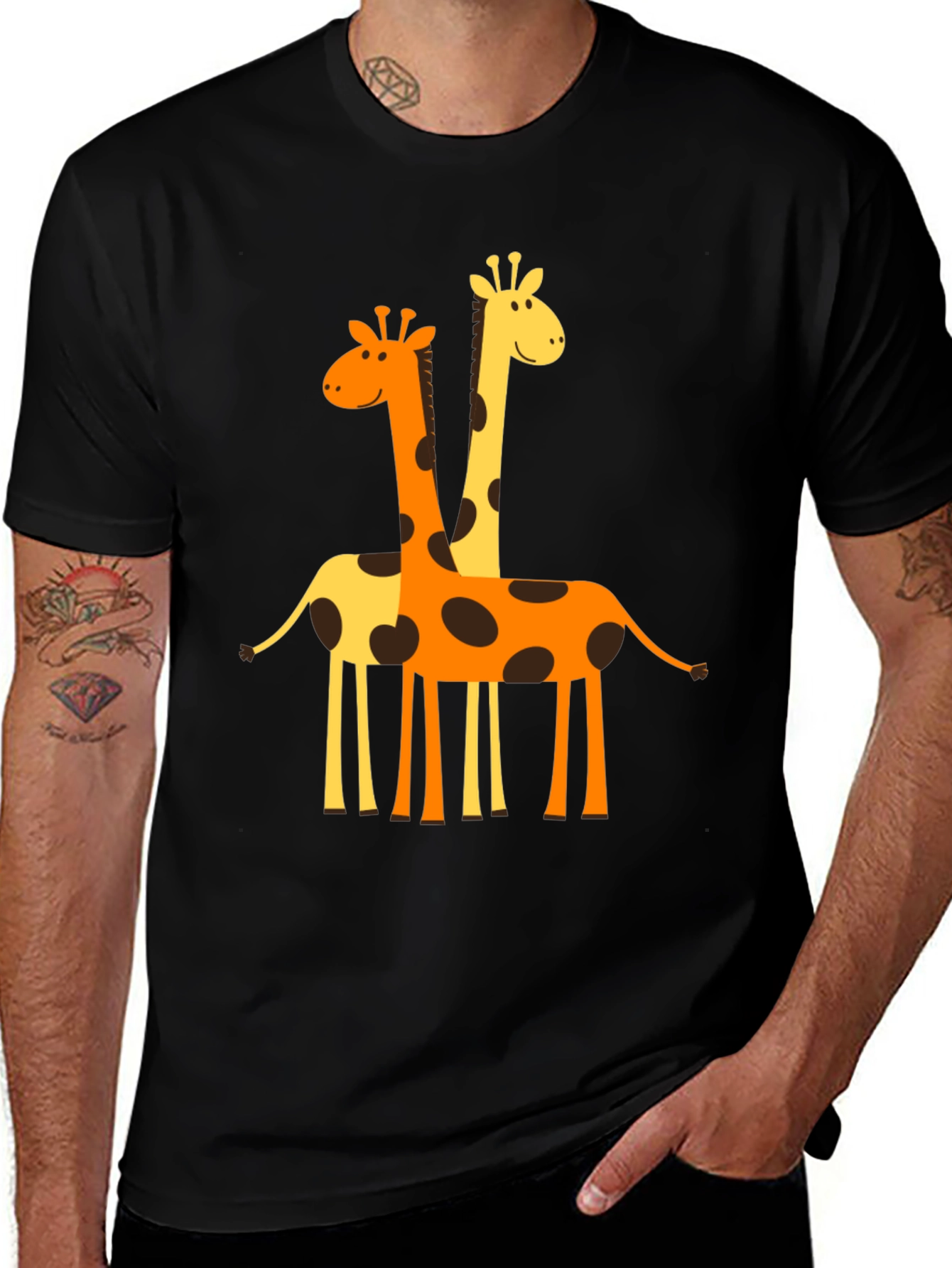 Giraffe Graphic Tee - Mens Black Crew Neck T-Shirt