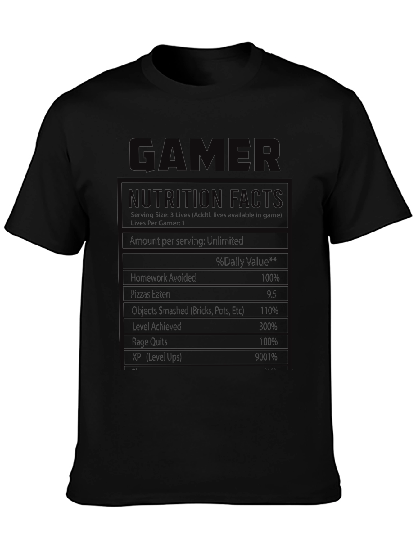 Gamer Nutrition Facts Graphic T-Shirt