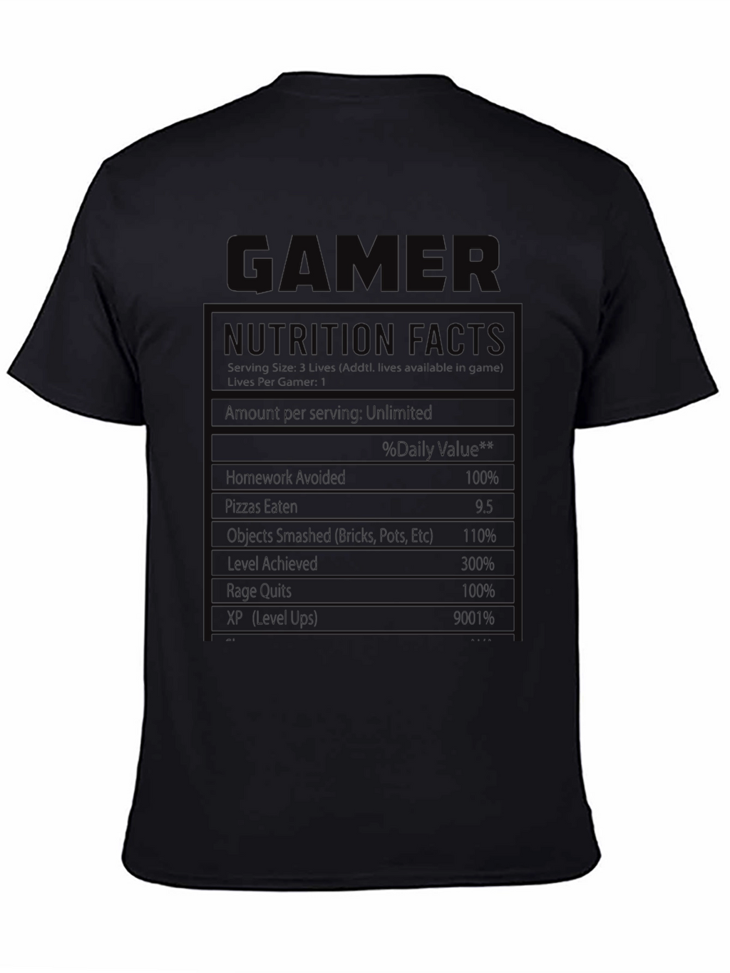 Gamer Nutrition Facts Graphic T-Shirt