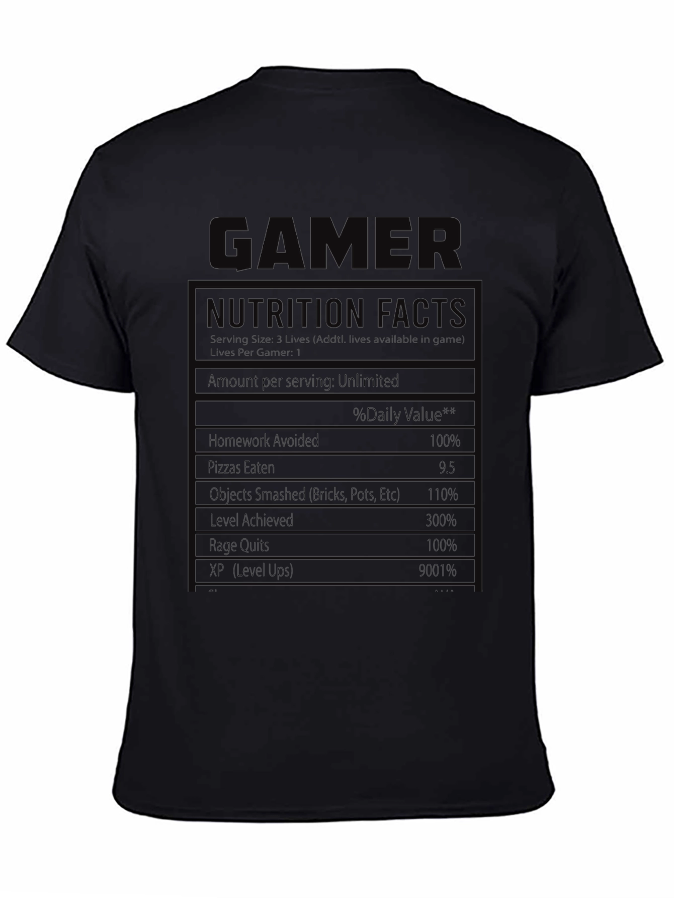 Gamer Nutrition Facts Graphic T-Shirt