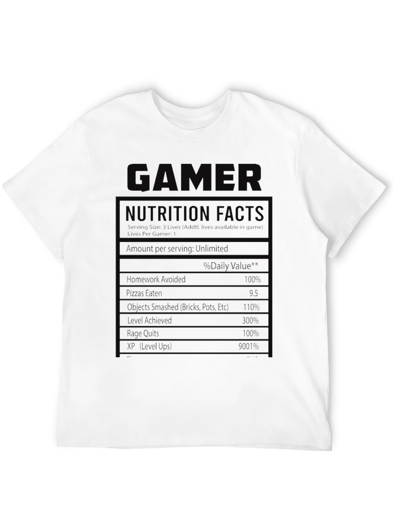 Gamer Nutrition Facts Graphic T-Shirt