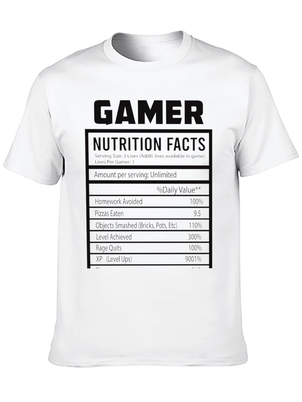 Gamer Nutrition Facts Graphic T-Shirt