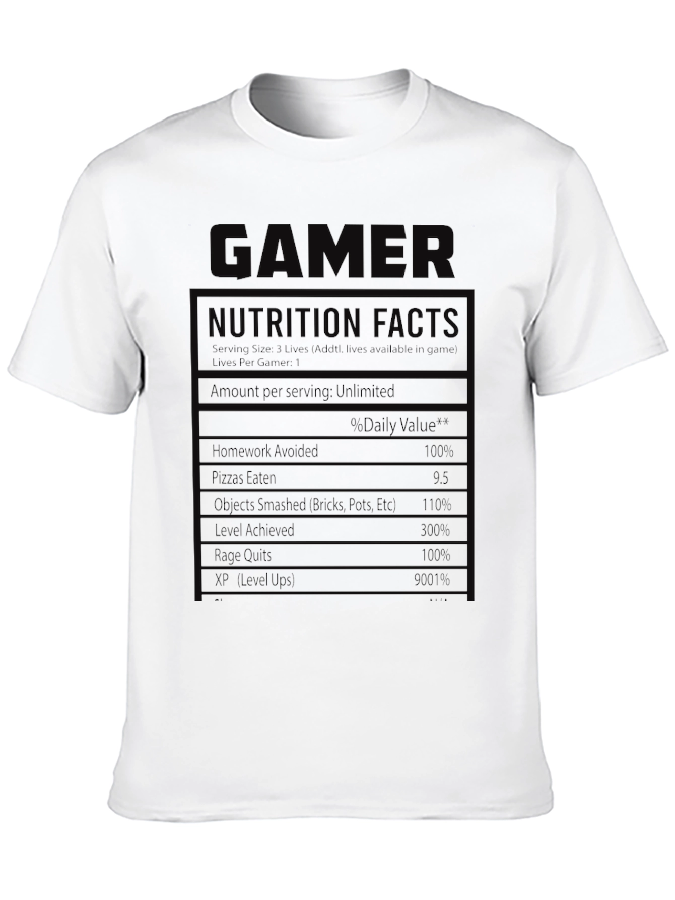 Gamer Nutrition Facts Graphic T-Shirt